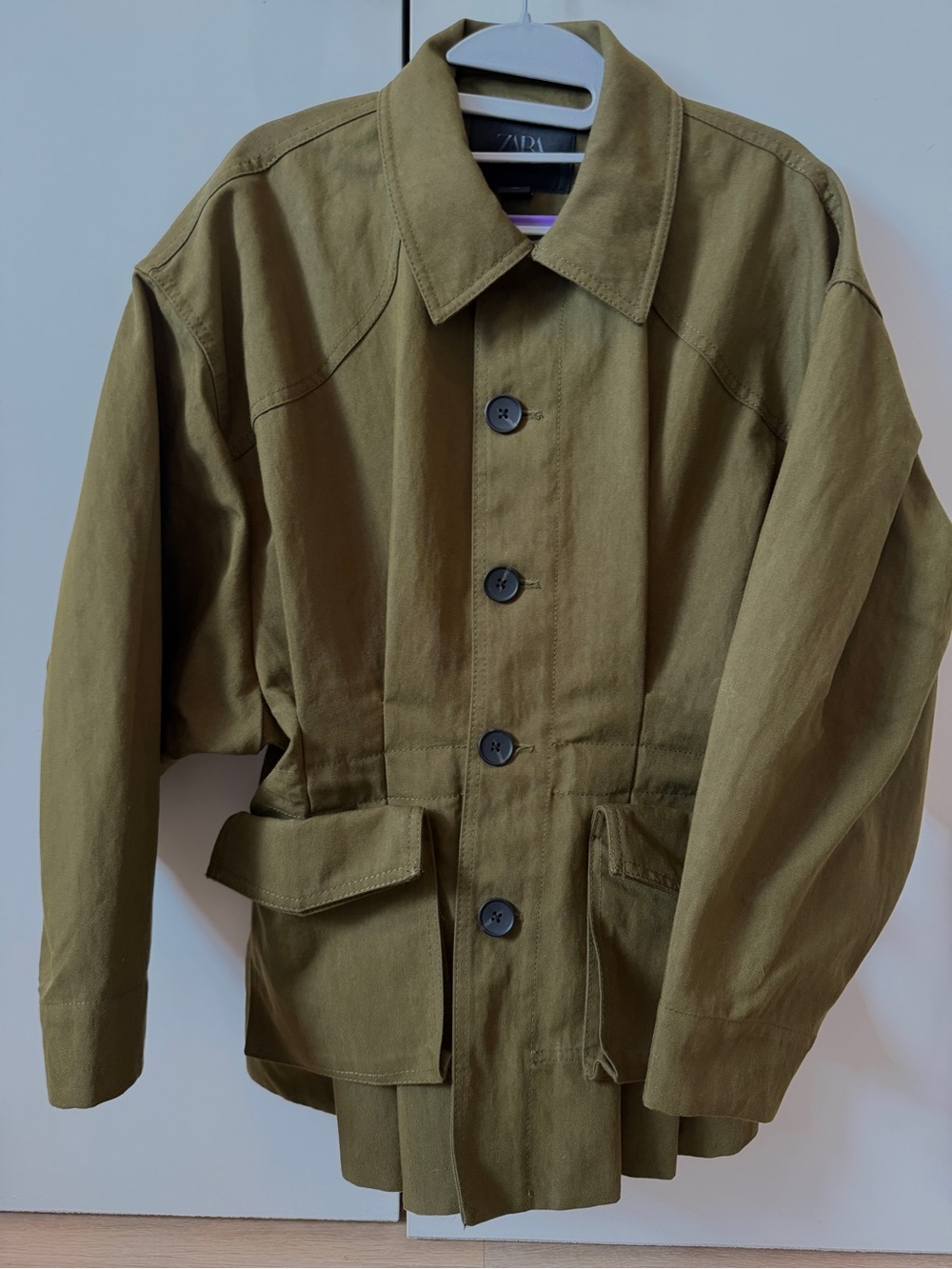 Zara Women’s Military Jacket in Khaki. Size S (oversized).
